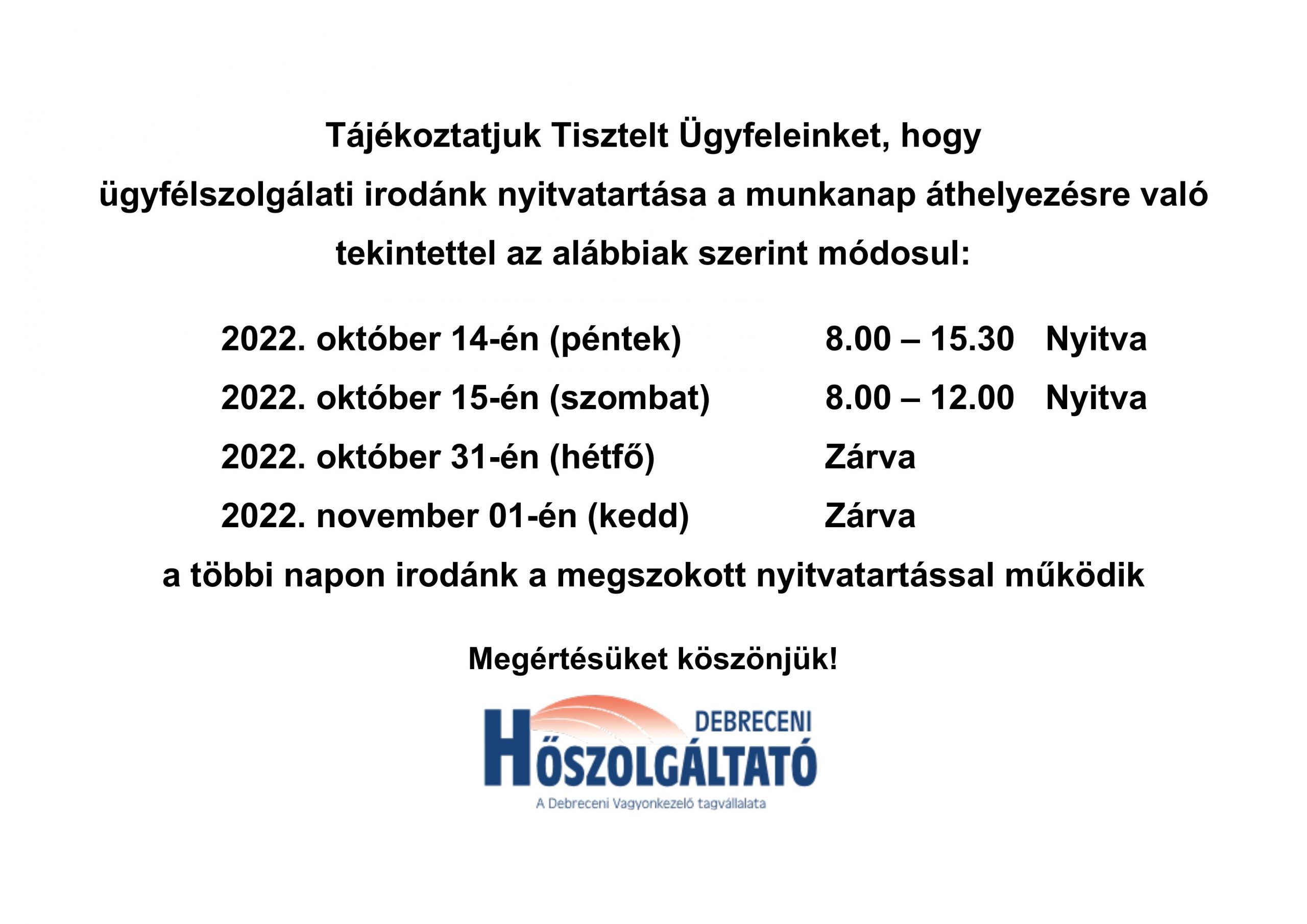 Read more about the article Ügyfélszolgálat irodánk nyitvatartása