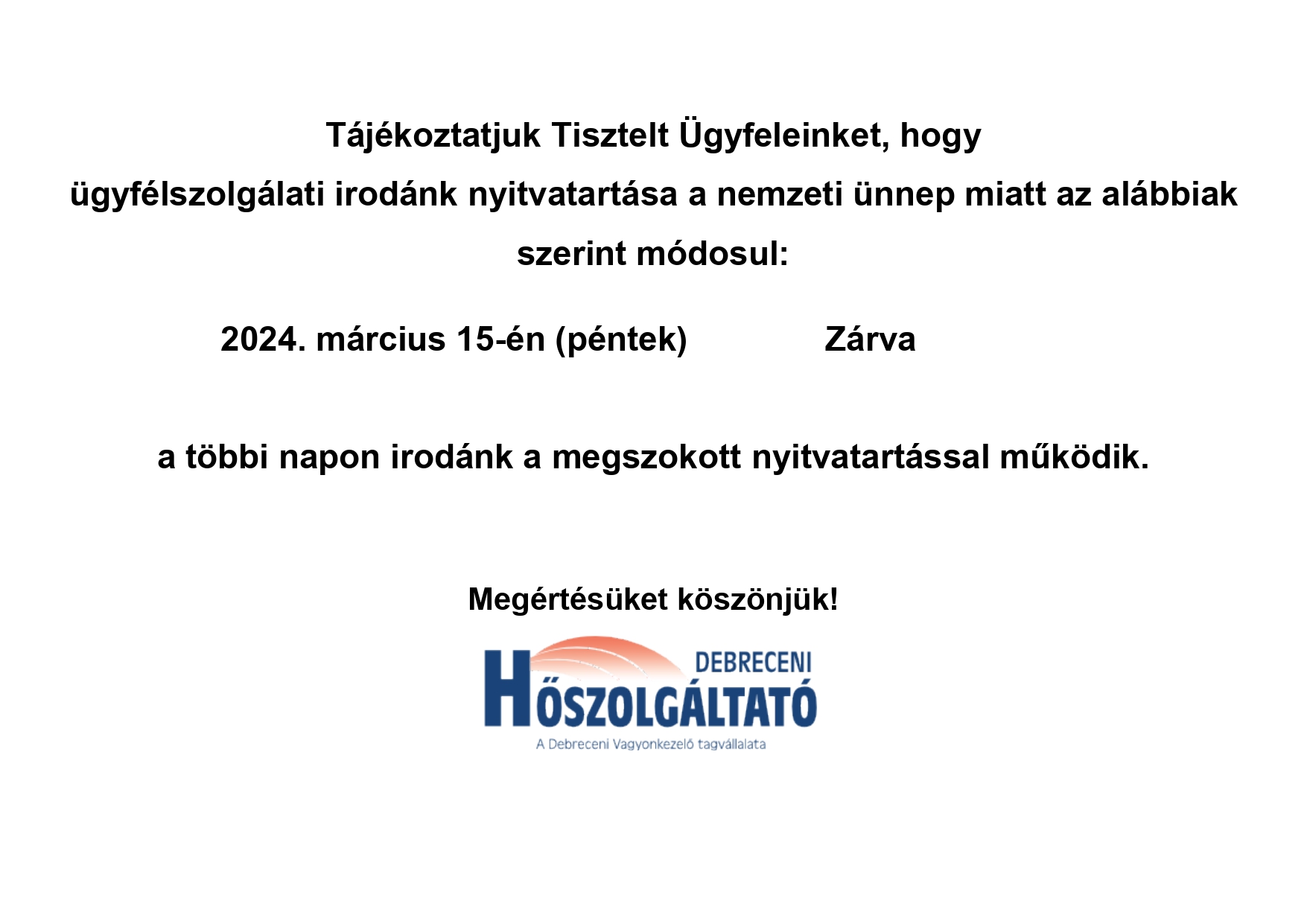 Read more about the article Ünnepi nyitvatartás